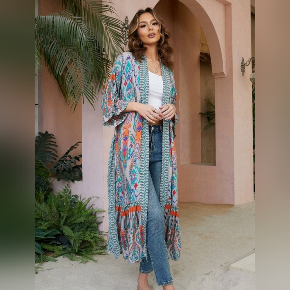 Ruffle hem boho kimono